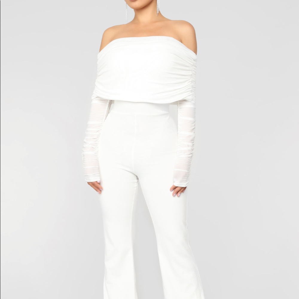 White ruched jumpsuit